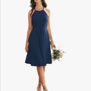 Navy Halter Chiffon Bridesmaid Dress